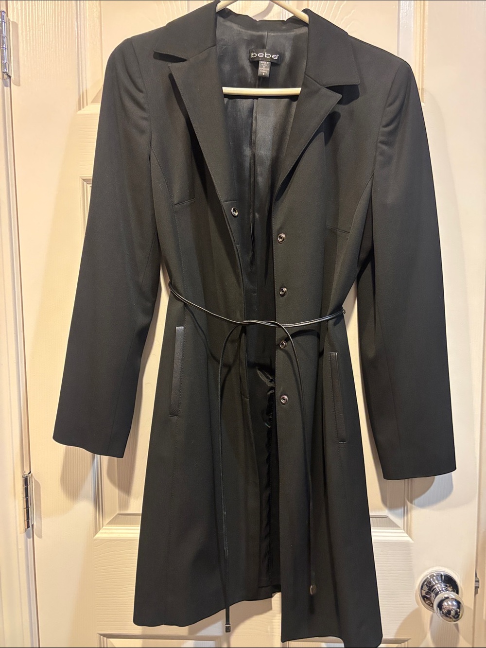 bebe Black Long Tie-Waist Trench Coat